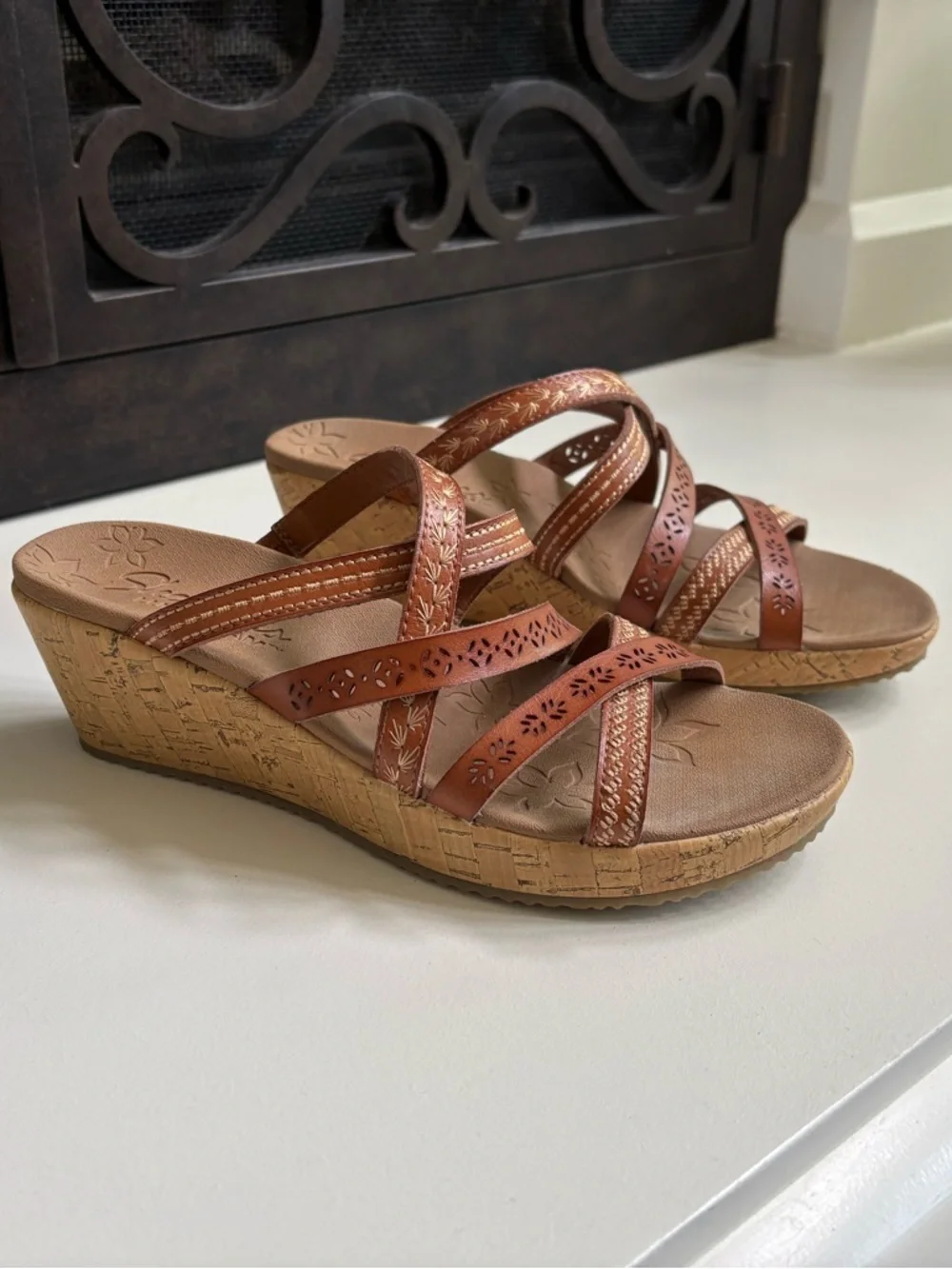 Skechers Beverlee Tiger Posse Strappy Slide Wedges Size 8